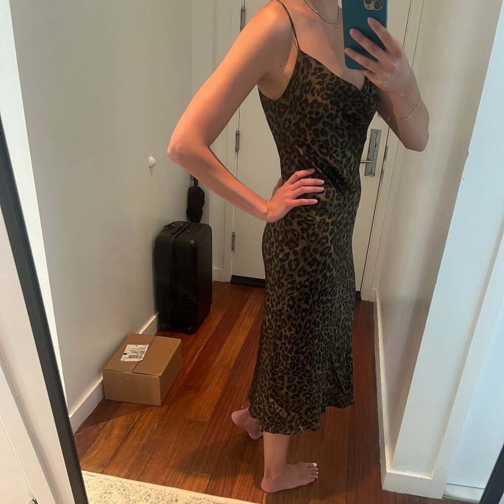 Leopard Print Cowl Neck Silk Dress